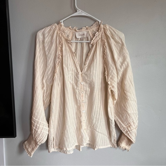 Cleobella Ari Blouse Peasant Top in Ivory with Gold sparkle S - Picture 4 of 9